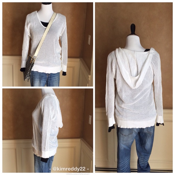 LOFT Tops - WHITE CABLE KNIT HOODED TOP